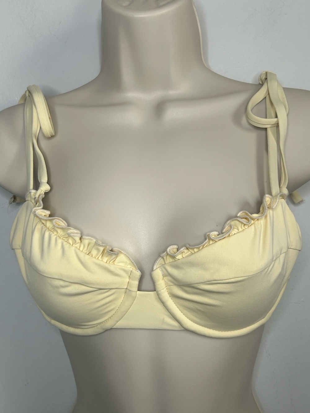 New Dippin' Daisy's Butter Yellow Balconette Bikini Top with Ruffle Trim Detail